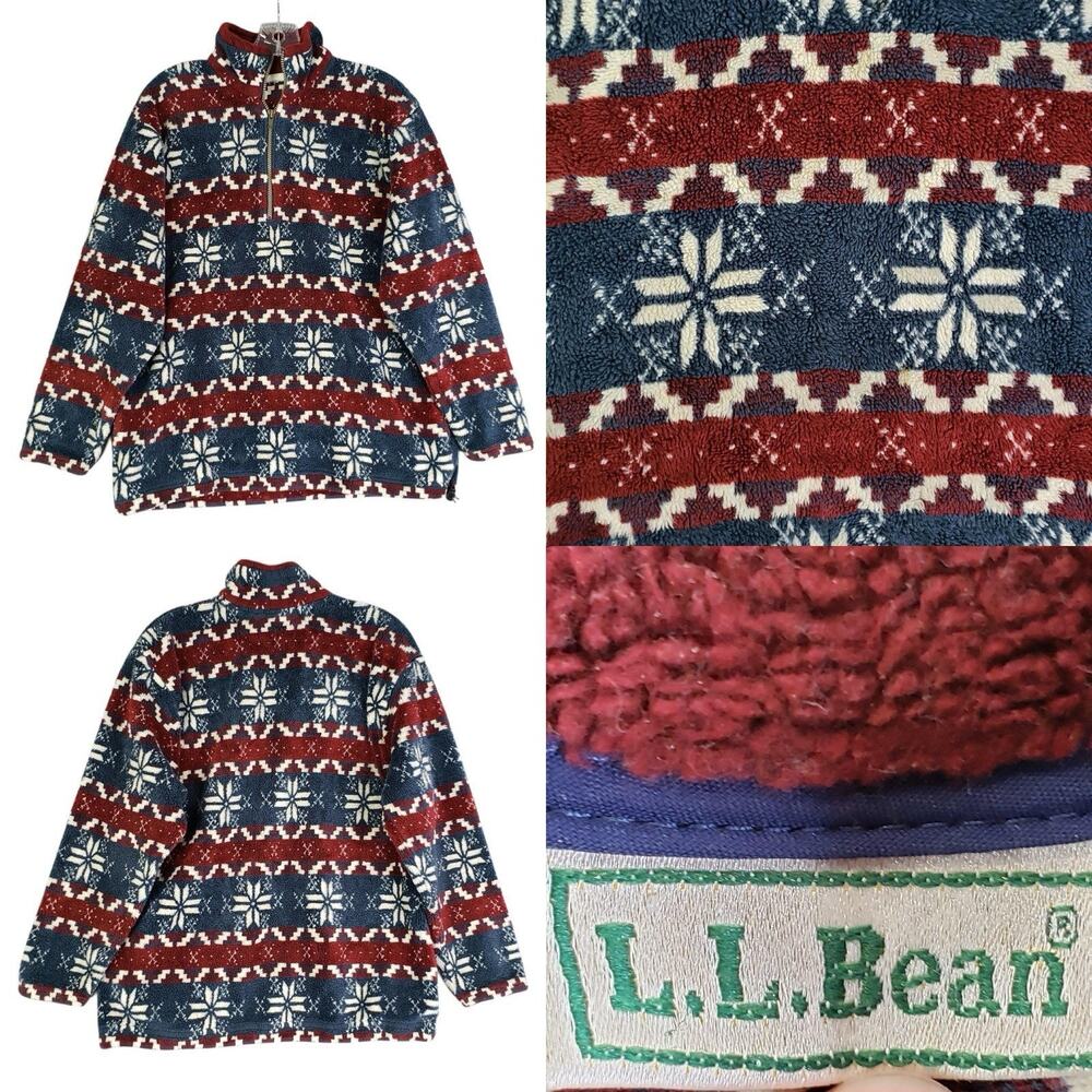 LL Bean Vintage Fleece Jacket Women’s Large L ? Full Zip Long Sleeve Nordic